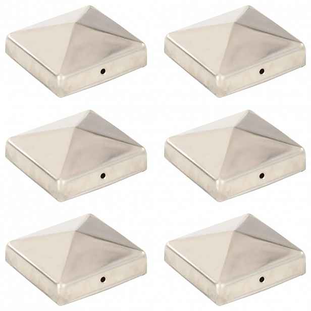 vidaXL Krytky na plotové sloupky ve tvaru stříšky 6 ks nerez 81x81 mm