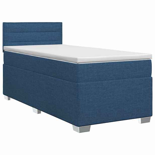 vidaXL Postel boxspring s matrací s čelo Modrá 90 x 200 cm Textil