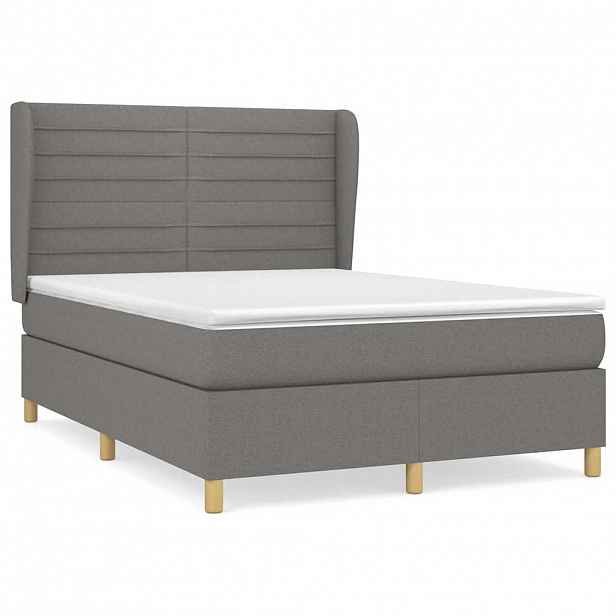 vidaXL Box spring postel s matrací tmavě šedý 140 x 190 cm textil