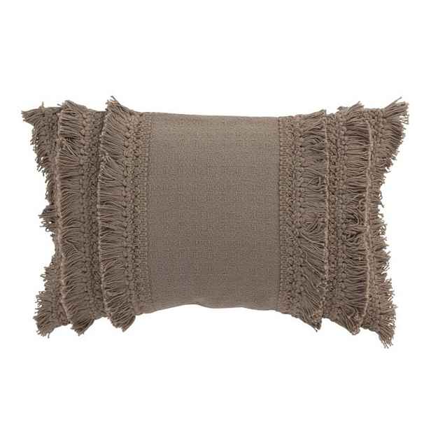 Taupe bavlněný polštář Fransen s třásněmi - 30*45 cm J-Line by Jolipa