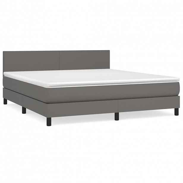 vidaXL Box spring postel s matrací šedá 180x200 cm umělá kůže