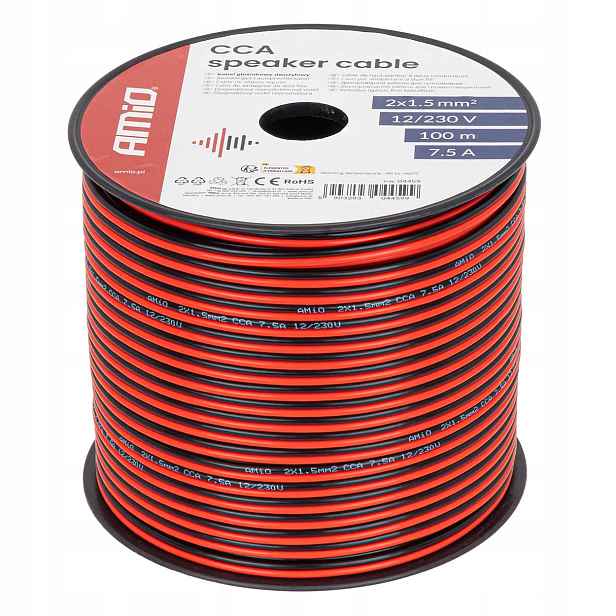 Dvoužilový reproduktorový kabel Cca 2x1.5mm2 100m 7.5A AMIO-04459