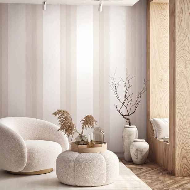 Tapeta S Pruhy, Svislé Pruhy, Bílá A Béžová, Minimalistická Vinylová Tapeta