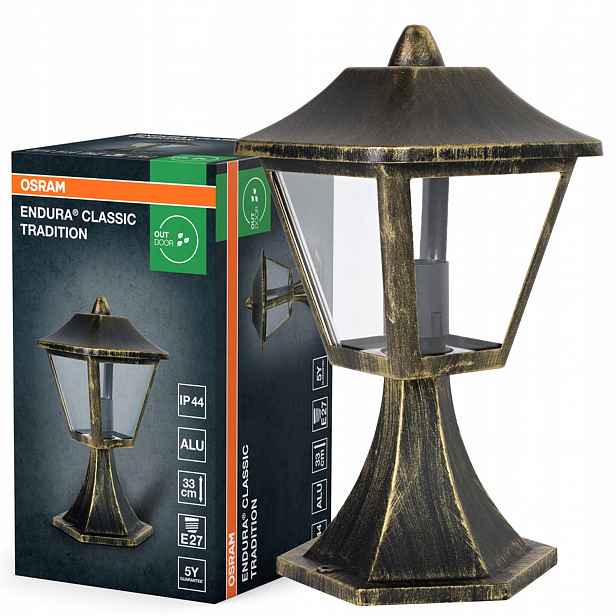 Zahradní lampa Stojací venkovní lampa E27 Černá Zlatá IP44 Osram
