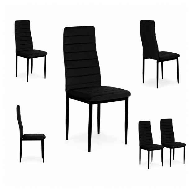 Elegantní křesla Velvet černé s tvarovaným opěradlem – 4 kusy