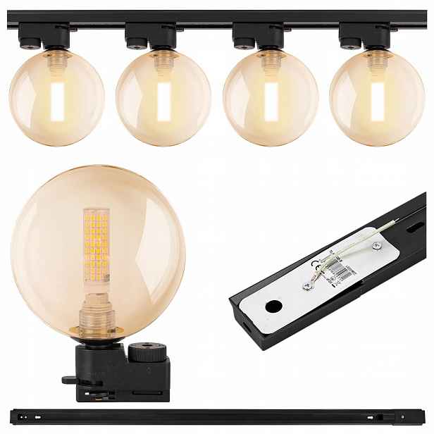 Kolejové osvětlení Lišta 1m 4x svítidlo Jantarová koule Led lampa G9