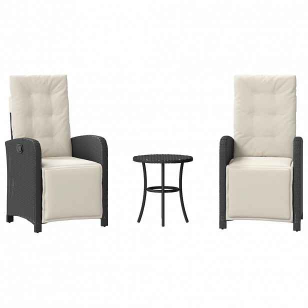 vidaXL 3dílný bistro set s poduškami černý polyratan