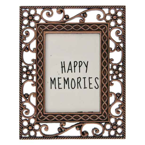 Měděný fotorámeček s květinovými ornamenty - 4*5 cm Clayre & Eef