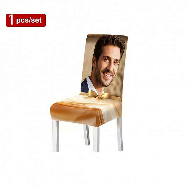 TEMU 1ks Custom Photo Chair Cover - Personalizovaný elastický potah s potiskem obrázku, moderní polyesterový chránič židle do jídelny, na párty a do