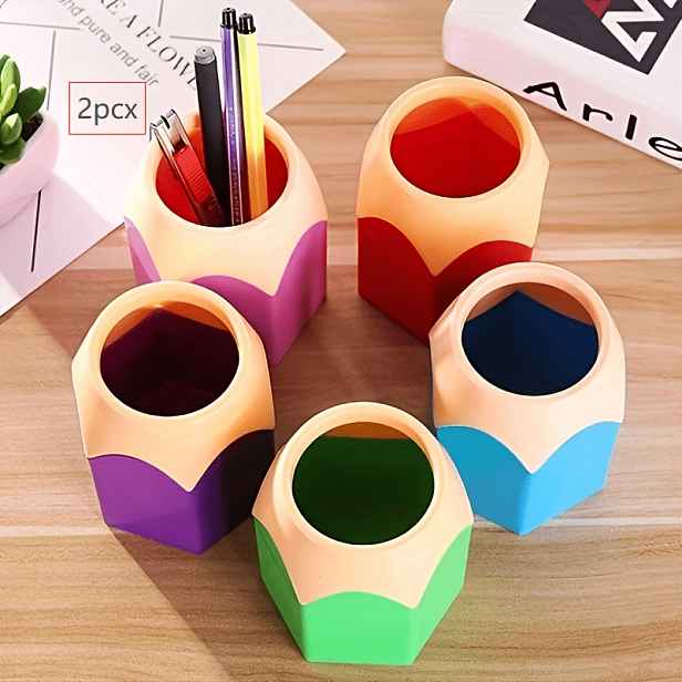 TEMU 2ks Roztomilý stojan na tužky z PE plastu náhodné barvy, světlý kreativní design. Multifunkční organizér na psací potřeby, vhodný pro stoly,