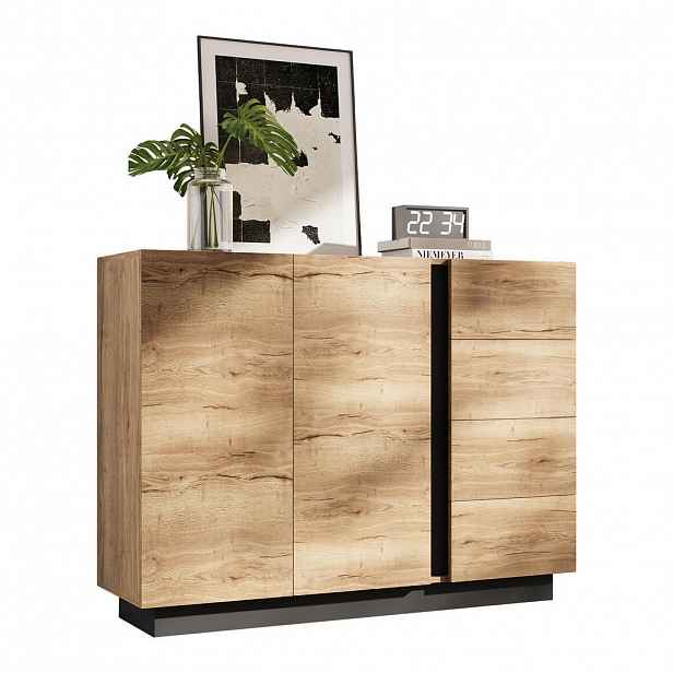 Urban Meuble SIDEBOARD 120 cm přírodní dřevo a černá se 4 zásuvkami a 2 dvířky v moderním stylu