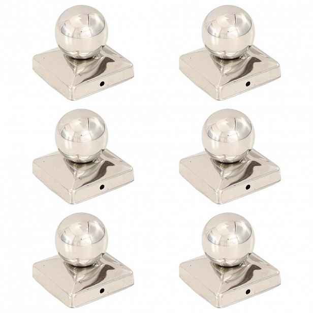 vidaXL Krytky na plotové sloupky 6 ks s koulí nerezová ocel 81 x 81 mm