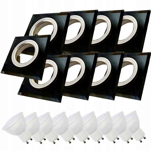 9x Černá Skleněná Stropní Lampa Halogenové Svítidlo Led Žárovky 10W
