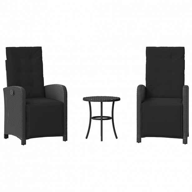 vidaXL 3dílný bistro set s poduškami černý polyratan