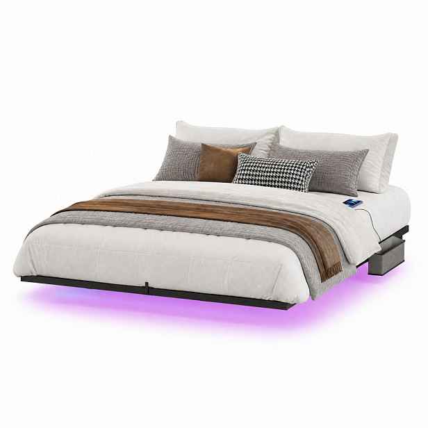 CHICFURN KOVOVÁ POSTEL 160/200 cm v černé barvě s LED osvětlením a USB
