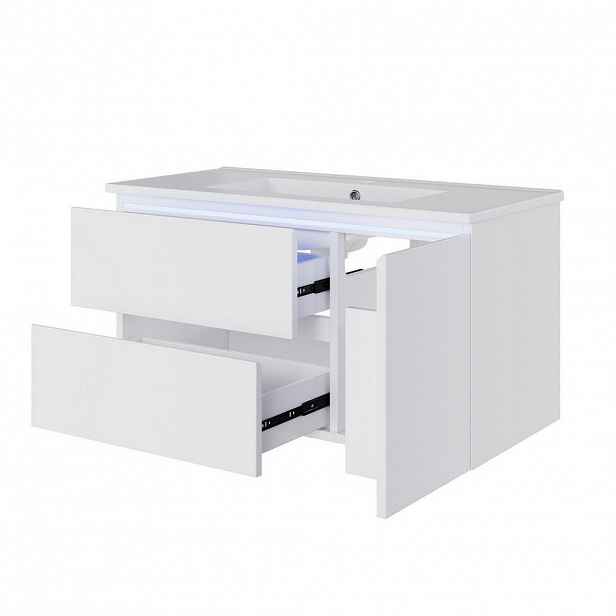 OKWISH UMYVADLOVÁ skříňka 91,5/46,5/50,5 cm bílá z MDF a keramiky s LED senzorem a úložným prostorem