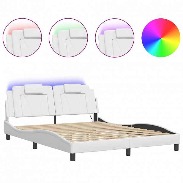 vidaXL Rám postele Viana s LED bez matrace bílý 160 x 200 cm