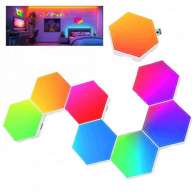 Dálkově Ovládaná Herní Lampa Hexagon Nástěnná Dekorace Led Rgb 8X