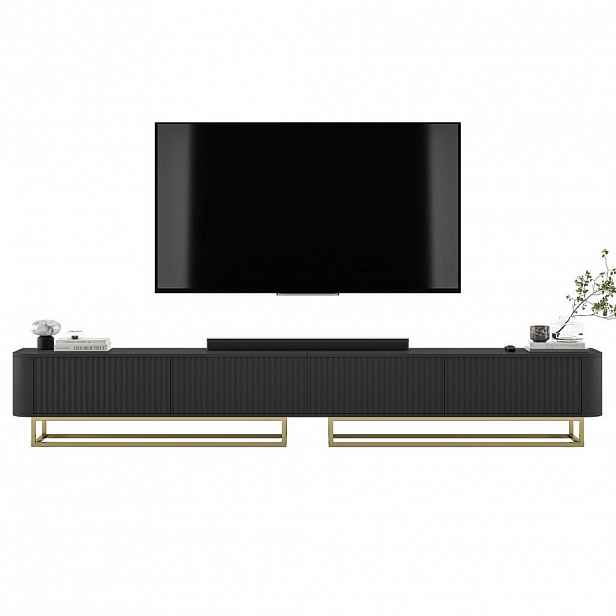 Meble Lindner TV stolek Aurora, sada 2 kusů s kovovým rámem, matná černá, 280 cm