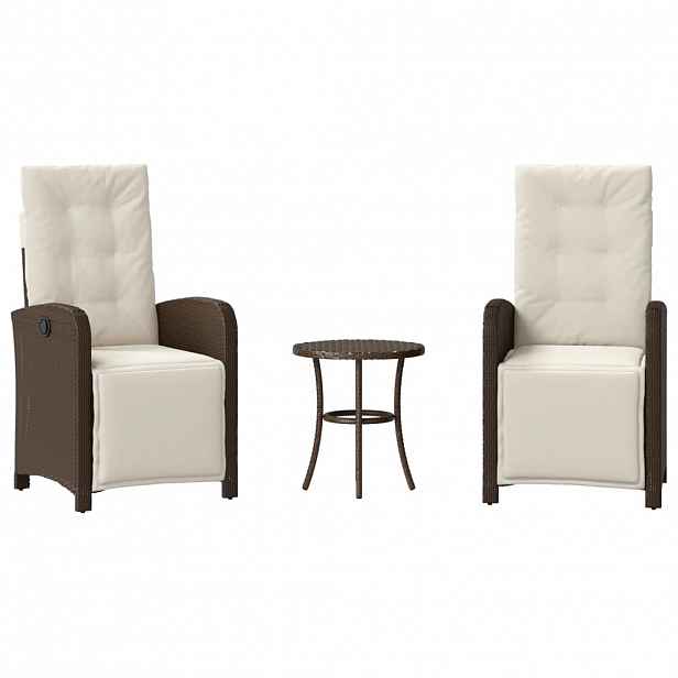 vidaXL 3dílný bistro set s poduškami hnědý polyratan