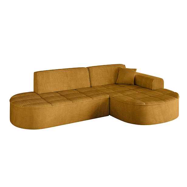 ALTDECOR ROHOVÁ SEDAČKA s otomanem, pravá TARO-L1 243x171x79,5 Hořčicová Manšestr