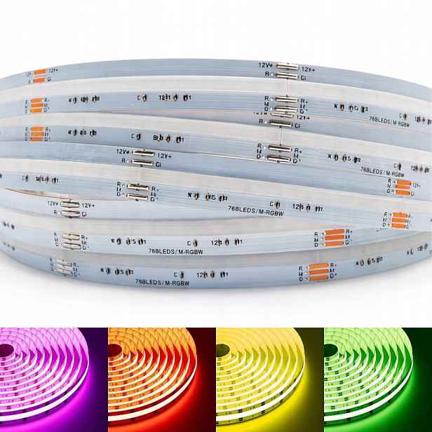 Led pásek Cob 768 LED/m Rgbw Cw 15W/m 12V 5m 4IN1 jedna řada více barev