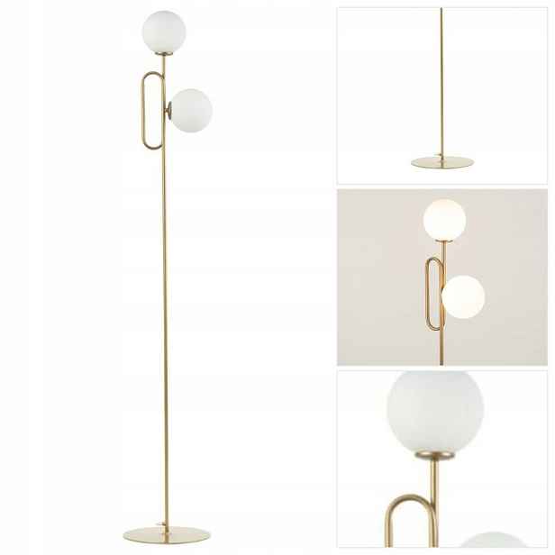 Podlahová lampa Tes zlatá, moderní, vedle jídelního křesla Sigma Lighting