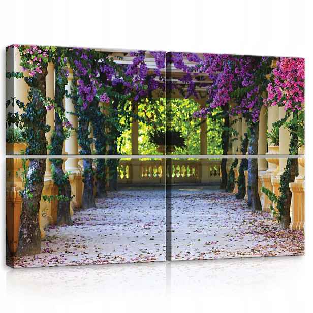 Obraz 120x80 Altán alej pergola květiny bugenwilla fialová růžová zeleň