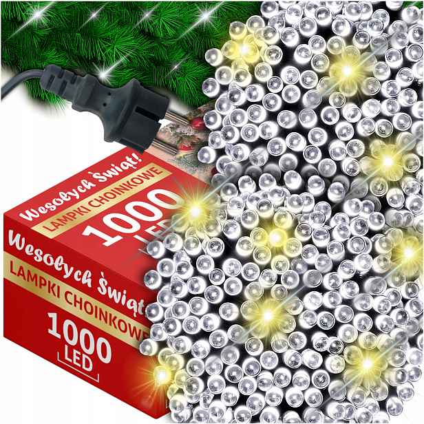 Vánoční Osvětlení Na Stromeček Bílá Studená 1000 Led Flash Wew/zew 67,5 Metru Na Vánoční Stromeček