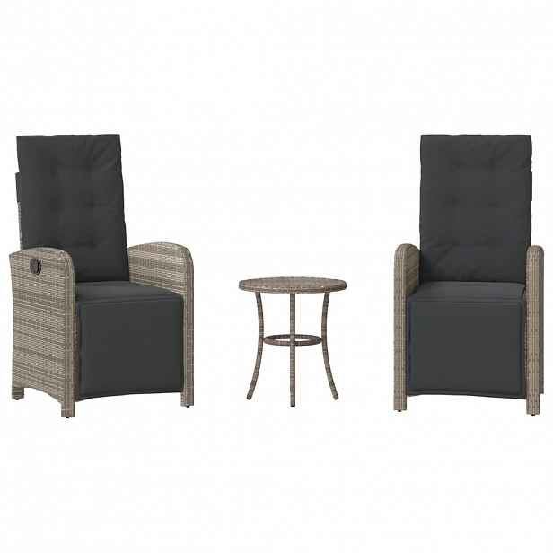 vidaXL 3dílný bistro set s poduškami šedý polyratan
