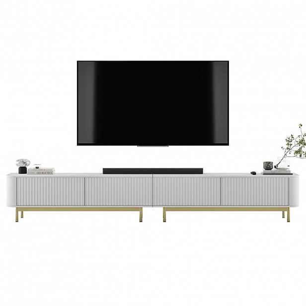 Meble Lindner TV stolek Aurora, sada 2 kusů s kovovým rámem, matná bílá, 280 cm