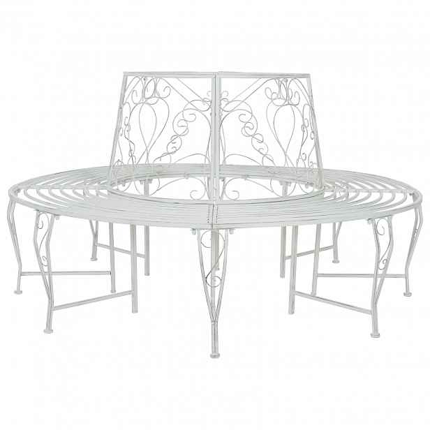 vidaXL Stromová lavička 8 -místná Ø 160 x 89 cm steel Antická bílá