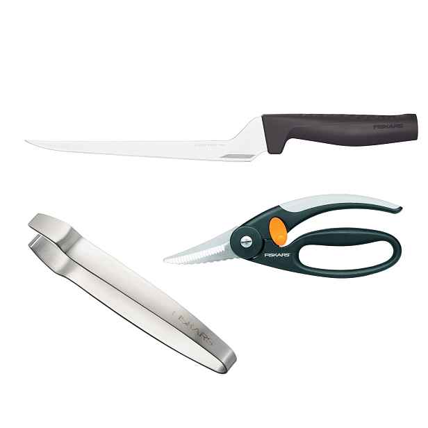 Fiskars Sada na ryby Nůž na filetování Nůžky Ocelová pinzeta na kosti