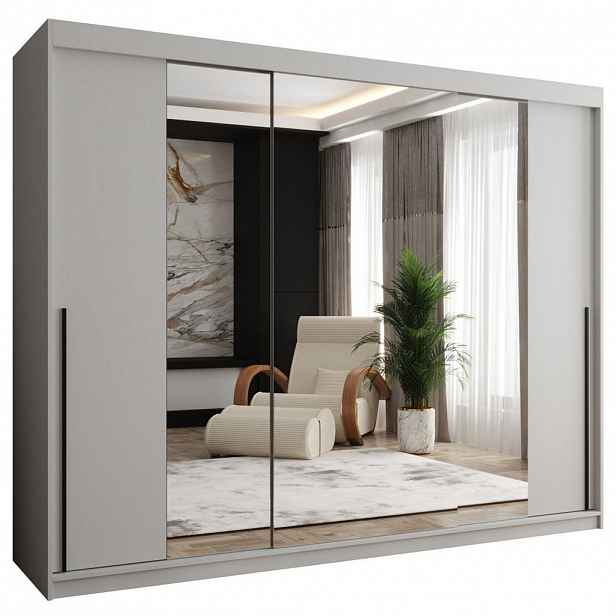Home Collective SKŘÍŇ S POSUVNÝMI DVEŘMI se zrcadlem, šířka 250 cm, bílá s černým úchytem