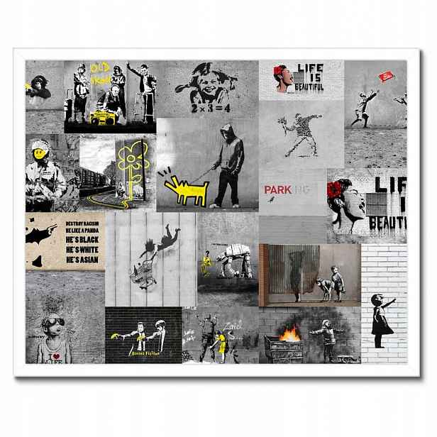 Plakáty v rámu 50x40 Banksy Megamiks Koláž