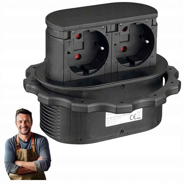 Nábytková zásuvka na desku s výsuvným háčkem Piccolino 2x Schuko černá matná
