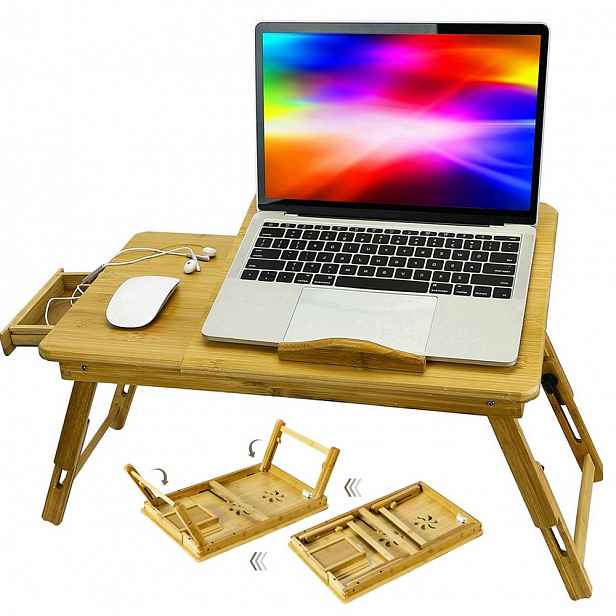 Noční stolek, skládací bambusový stolek pro notebook