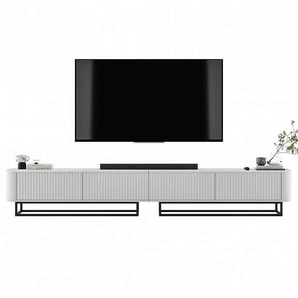 Meble Lindner TV stolek Aurora, sada 2 kusů s kovovým rámem, matná bílá, 280 cm