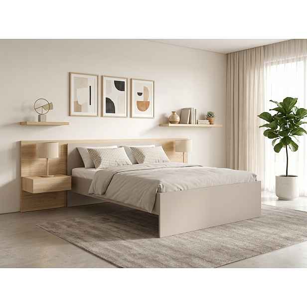 Postel ELISA 160 x 200 cm, kašmírově béžová Rošt: S laťkovým roštem, Matrace: Matrace Sommera 18 cm