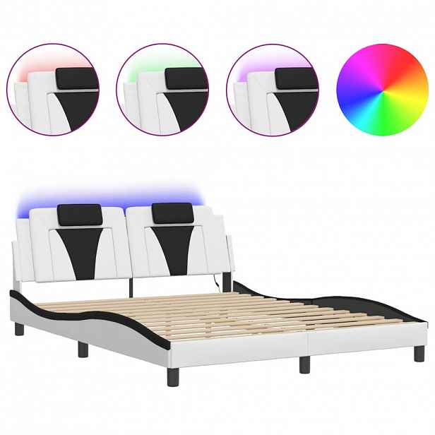 vidaXL Rám postele Viana s LED bez matrace bílý a černý 160x200 cm