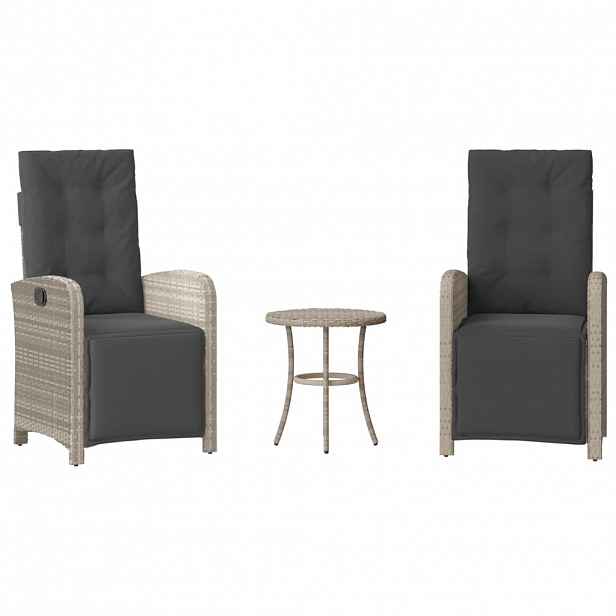 vidaXL 3dílný bistro set s poduškami světle šedý polyratan