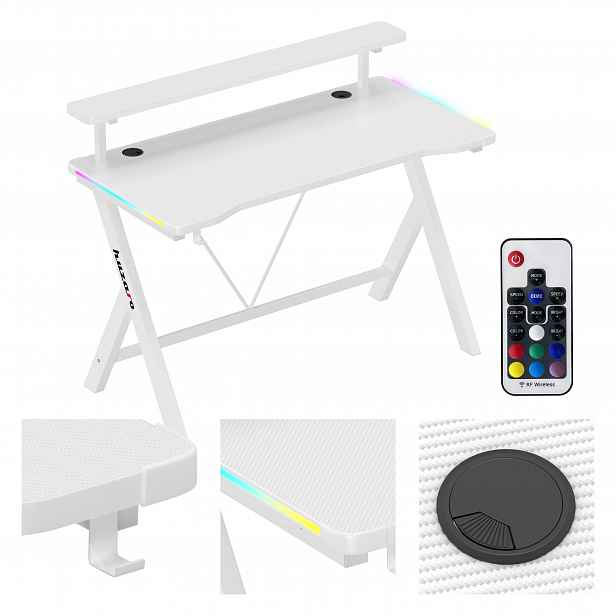 Herní stůl Huzaro bílý Rgb Led pro mládež malý pro hráče 120x60