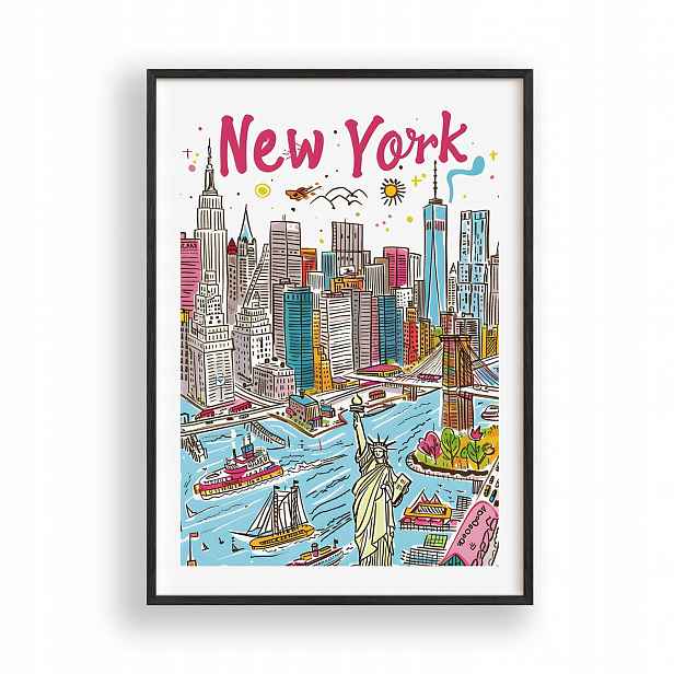 Plakát s obrázkem New Yorku A3, nástěnná Nástěnná Dekorace dřevěný Rámeček černý 30x42 cm