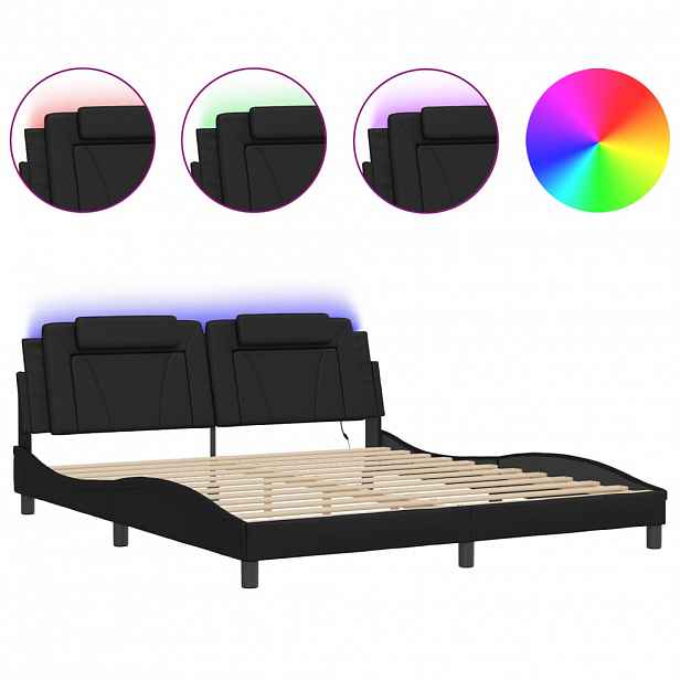 vidaXL Rám postele Viana s LED bez matrace černý 180 x 200 cm