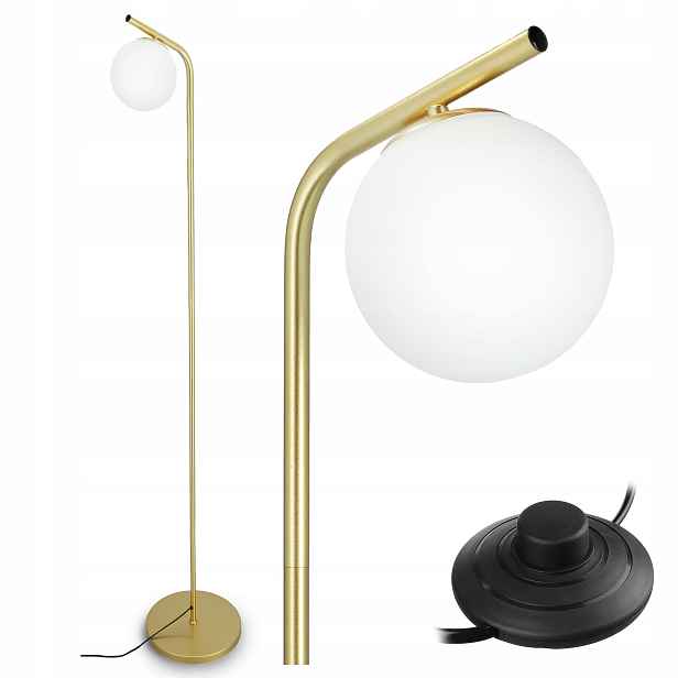 Zlatá stojací lampa Podlahová Led lampa 1X G9 Kula na čtení Vypínač