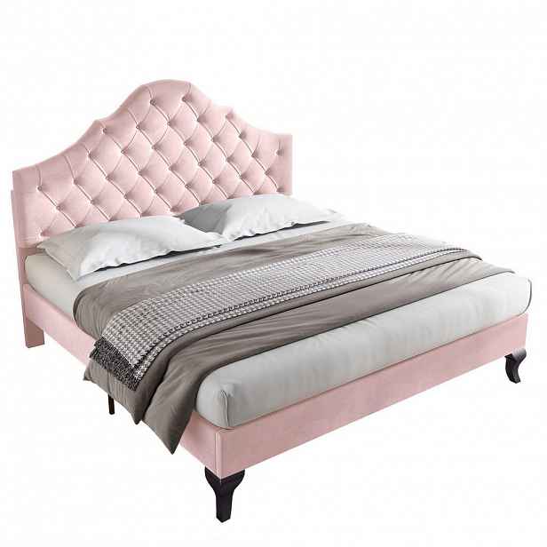 OKWISH ČALOUNĚNÁ postel 140/200 cm růžová ze sametu s nastavitelným čelem a roštem