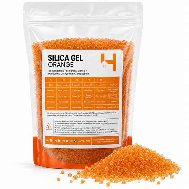 Pohlcovač vlhkosti silica gel oranžový gel křemičitý odvlhčovač 2 kg