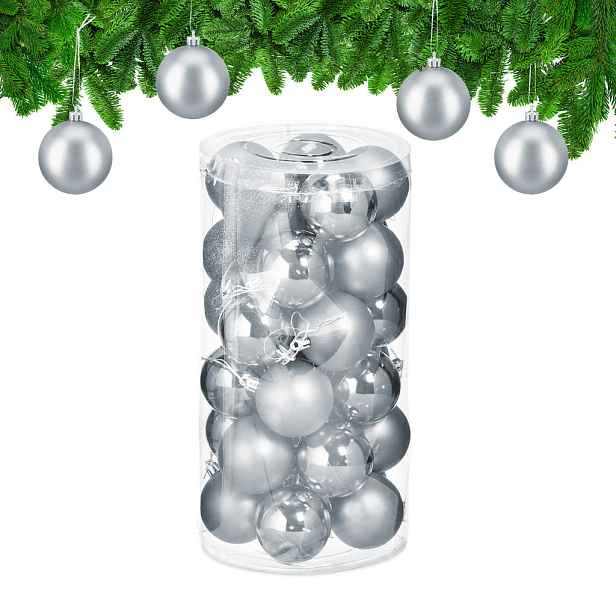 Relaxdays KOULE Stříbrná vánoční 30dílná-sada plast 7x6 cm