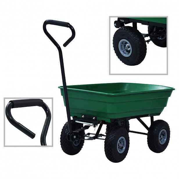 vidaXL Zahradní sklápěcí ruční vozík 300 kg 75 l zelený