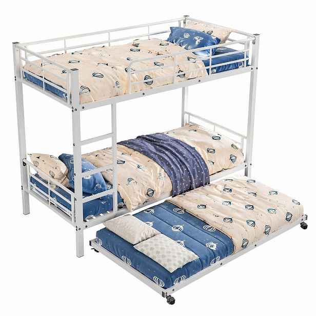 CHICFURN PATROVÁ POSTEL 90/200 cm & 90/190 cm v bílé barvě s výsuvným lůžkem